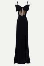 Flowering Girl Women Dancis See-Through Corset Maxi Dress - Black