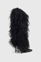 Flowering Girl Women Danica Feather Knee-high Boots - Black