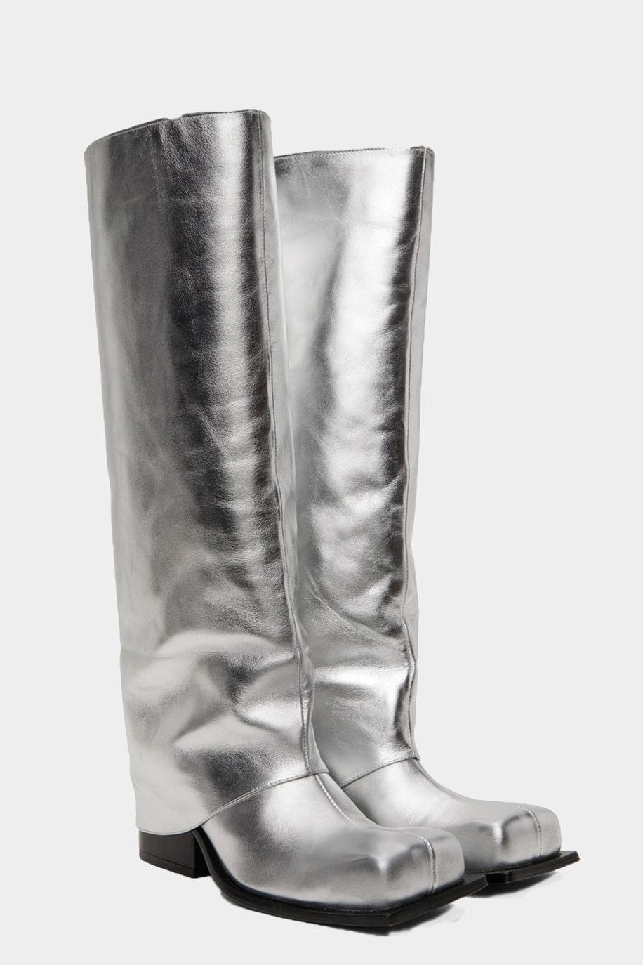 Flowering Girl Women Danika Chunky Heel Metallic Trouser Boots - Silver
