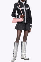 Flowering Girl Women Danika Chunky Heel Metallic Trouser Boots - Silver