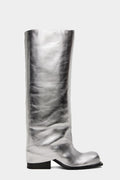Flowering Girl Women Danika Chunky Heel Metallic Trouser Boots - Silver