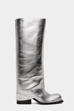 Flowering Girl Women Danika Chunky Heel Metallic Trouser Boots - Silver