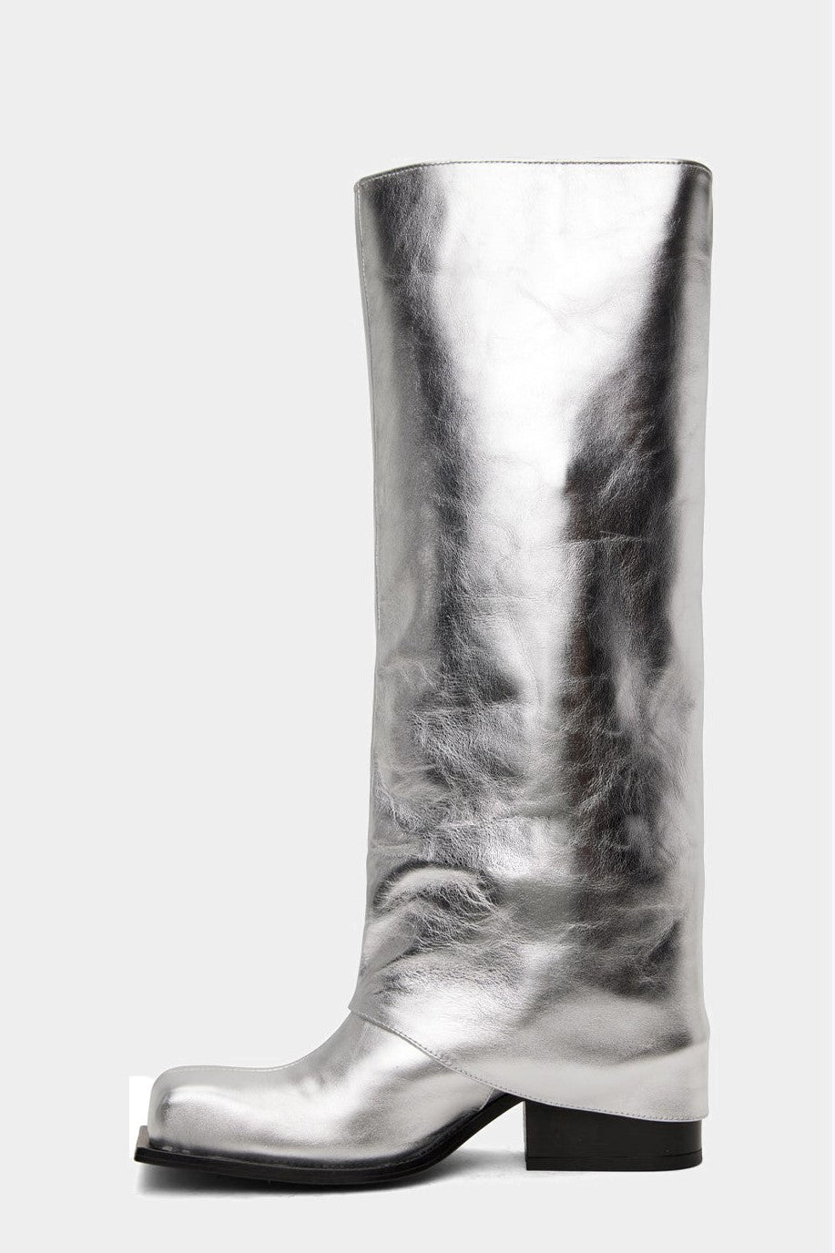Flowering Girl Women Danika Chunky Heel Metallic Trouser Boots - Silver