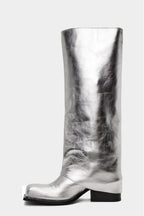 Flowering Girl Women Danika Chunky Heel Metallic Trouser Boots - Silver