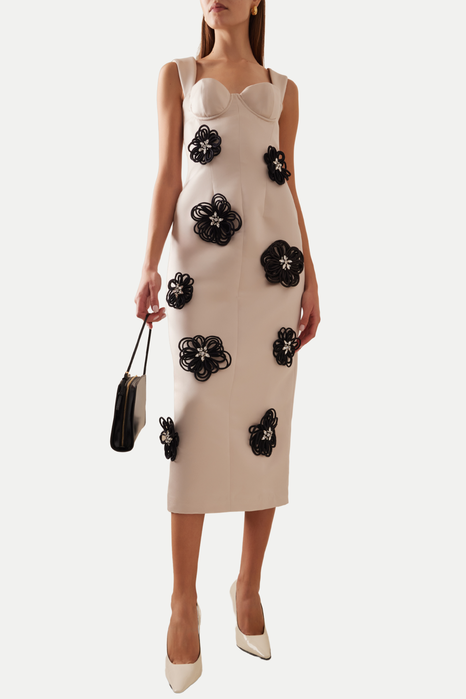 Flowering Girl Women Floral Embellished Midi Dress In White