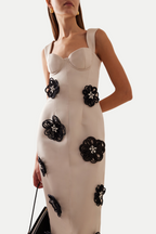 Flowering Girl Women Floral Embellished Midi Dress In White