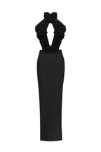 Flowering Girl Women Datherine Floral Appliqué Halter Maxi Bandage Dress - Black