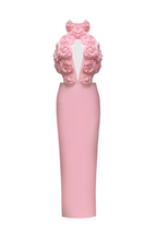 Flowering Girl Women Datherine Floral Appliqué Halter Maxi Bandage Dress - Pink
