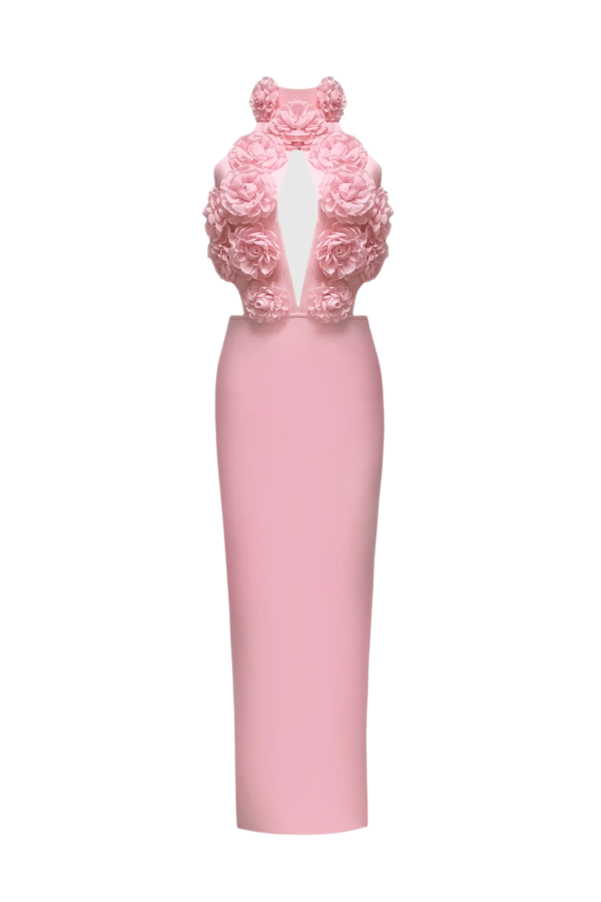 Flowering Girl Women Datherine Floral Appliqué Halter Maxi Bandage Dress - Pink