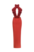 Flowering Girl Women Datherine Floral Appliqué Halter Maxi Bandage Dress - Red