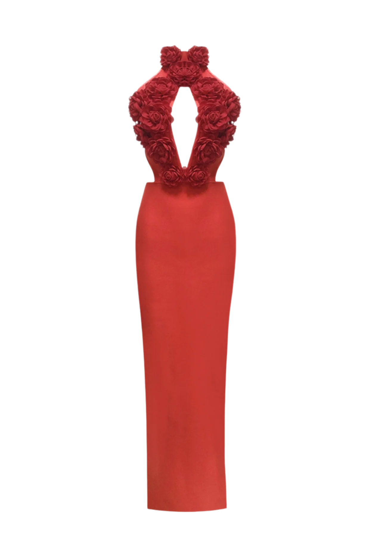 Flowering Girl Women Datherine Floral Appliqué Halter Maxi Bandage Dress - Red