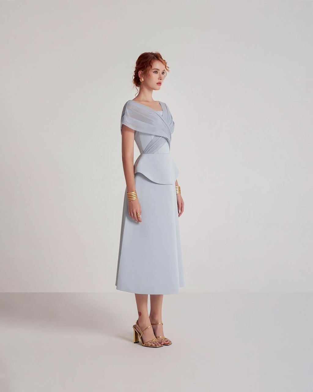 Flowering Girl Women mesh patchwork midi dress in light grey