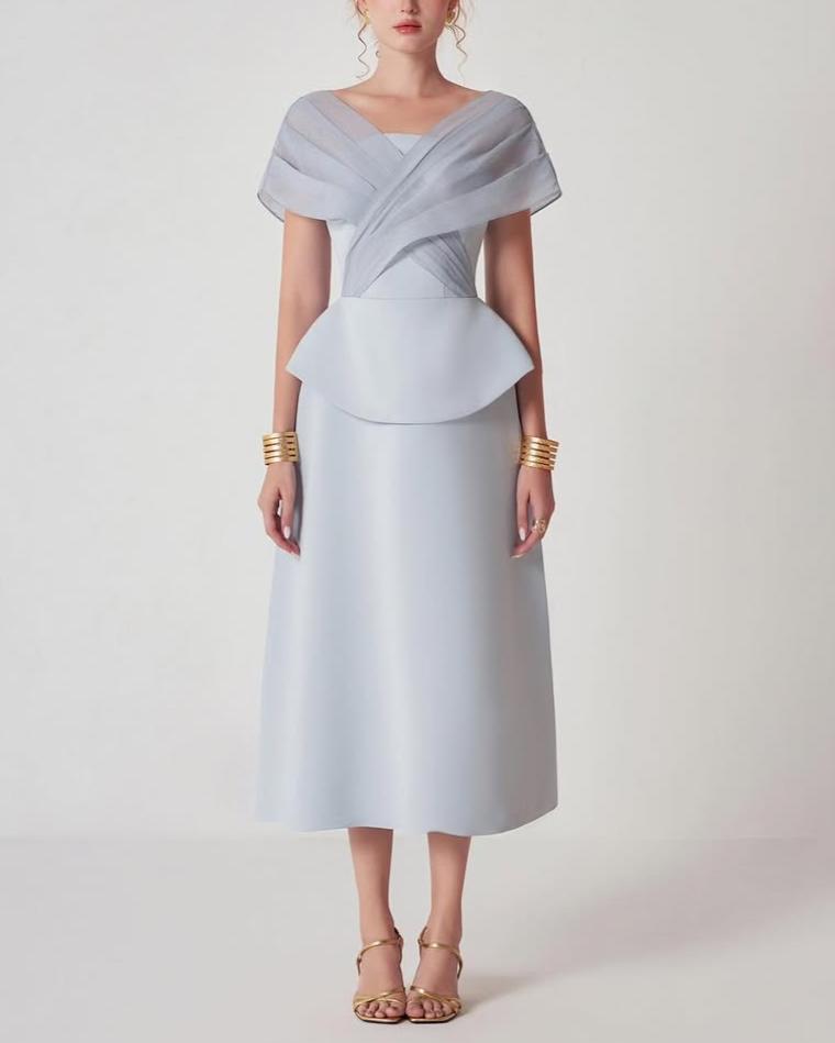 Flowering Girl Women Mesh Patchwork Midi Dress In Light Grey