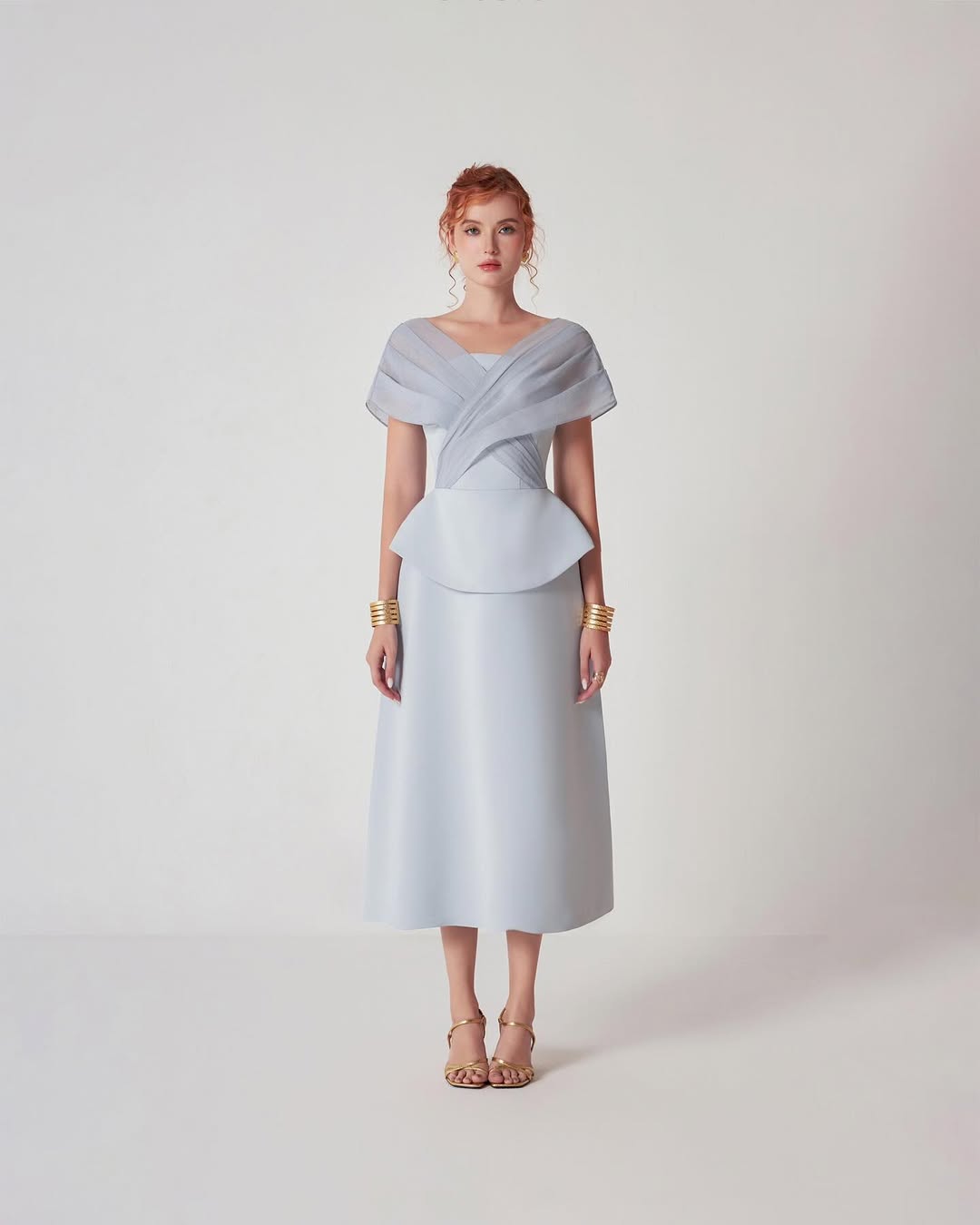 Flowering Girl Women mesh patchwork midi dress in light grey