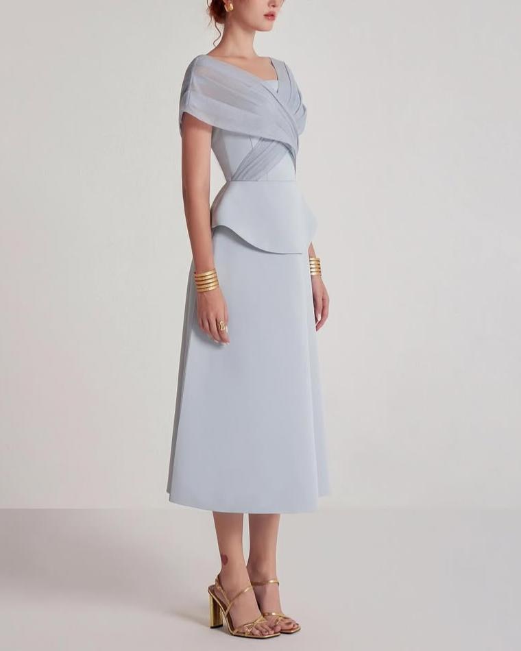 Flowering Girl Women Mesh Patchwork Midi Dress In Light Grey