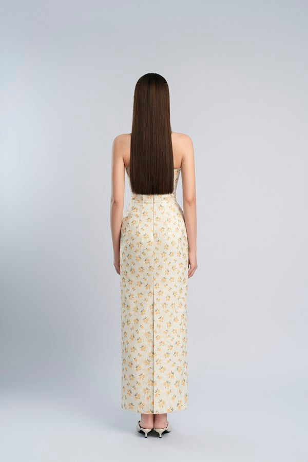 Flowering Girl Women print embroidery maxi dress in beige