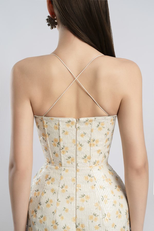 Flowering Girl Women print embroidery maxi dress in beige