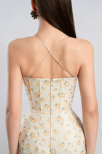 Flowering Girl Women print embroidery maxi dress in beige