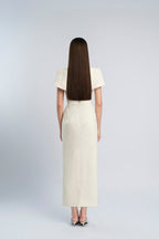 Flowering Girl Women v-cut neckline maxi dress in beige