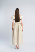Flowering Girl Women boat neck corset maxi dress in beige