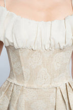 Flowering Girl Women boat neck corset maxi dress in beige