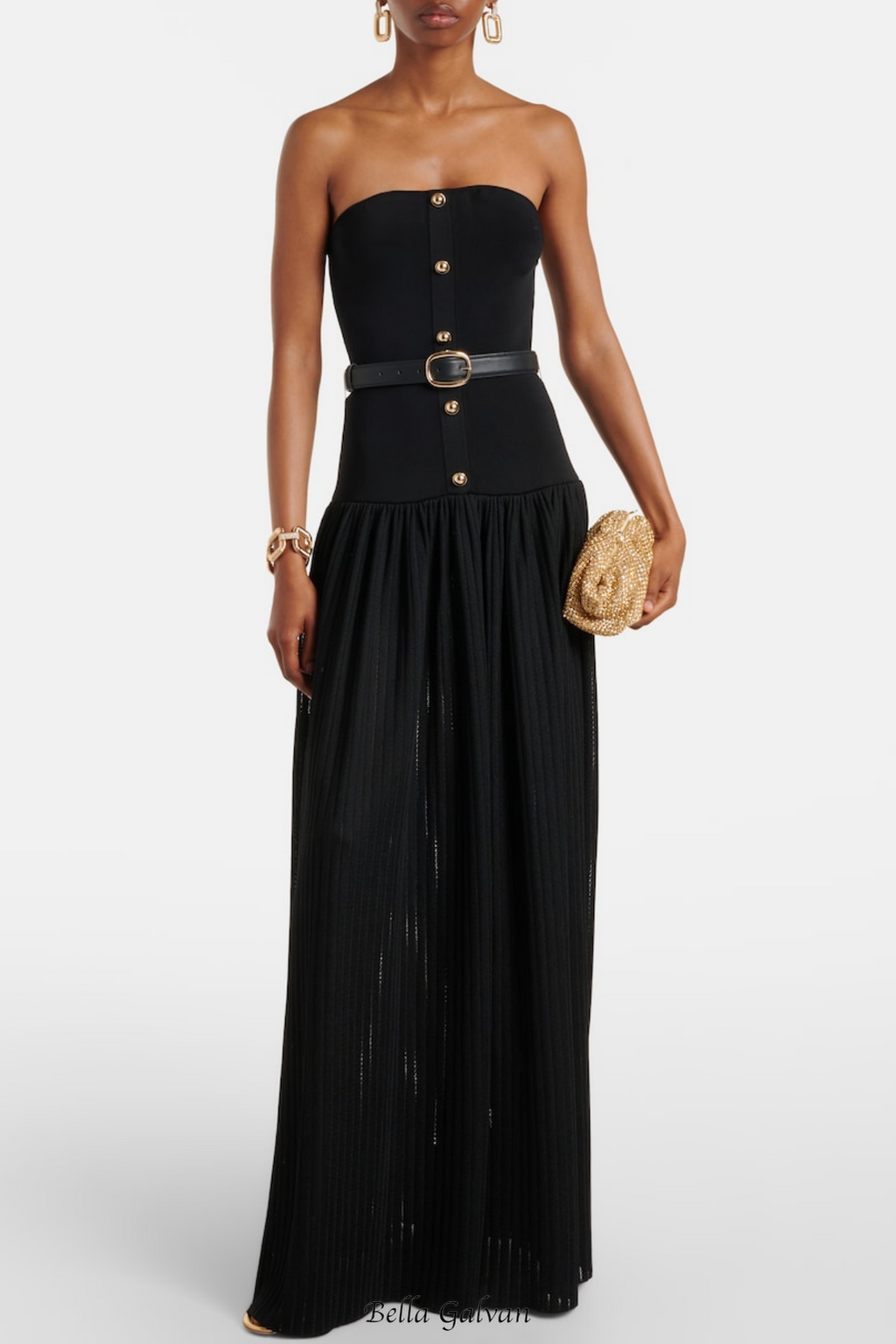 Deasa Strapless Belted Knit Maxi Dress - Black
