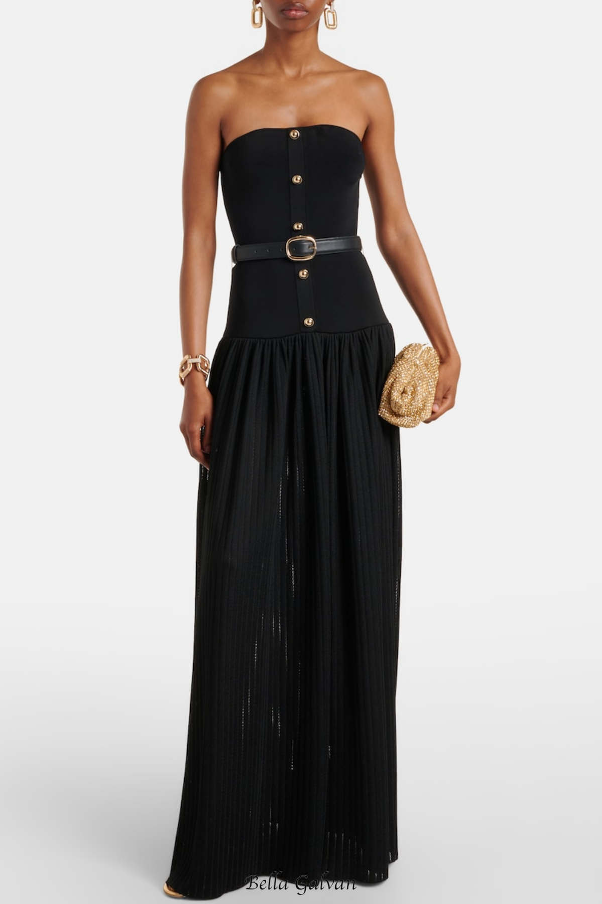 Deasa Strapless Belted Knit Maxi Dress - Black
