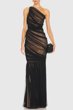Flowering Girl Women Cadhla One Shoulder Ruched Mesh Maxi Dress