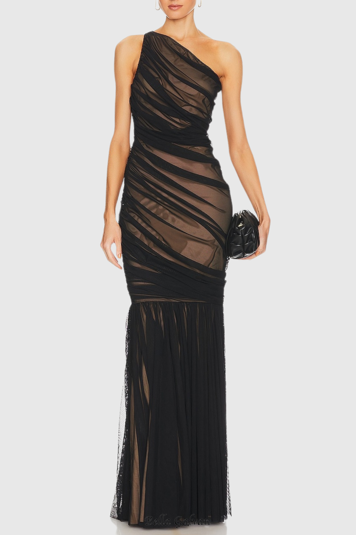Flowering Girl Women Cadhla One Shoulder Ruched Mesh Maxi Dress