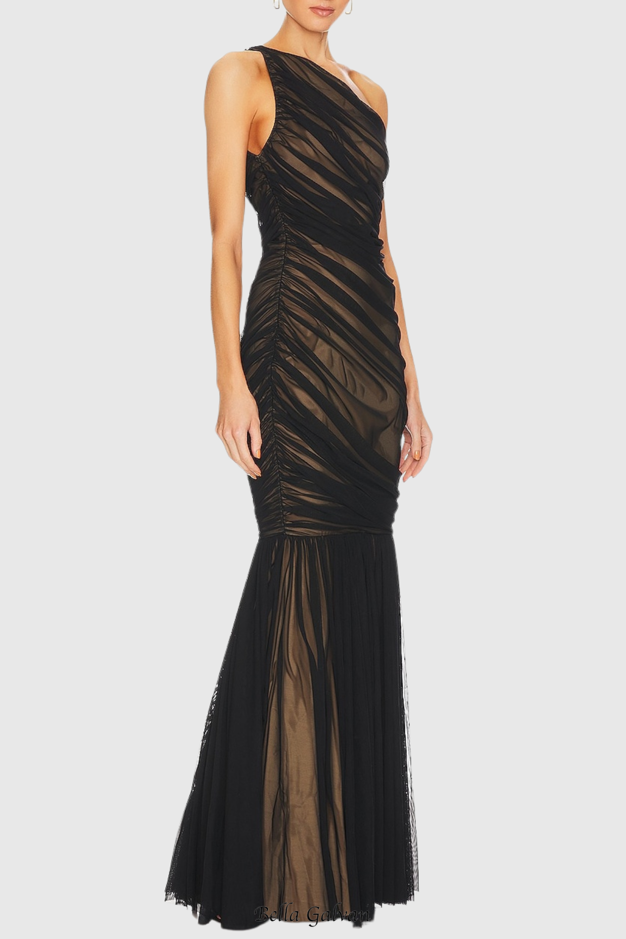 Flowering Girl Women Cadhla One Shoulder Ruched Mesh Maxi Dress