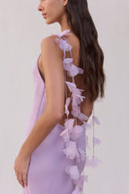 Flowering Girl Women Dedrik Floral Ribbon Satin Open Back Maxi Dress