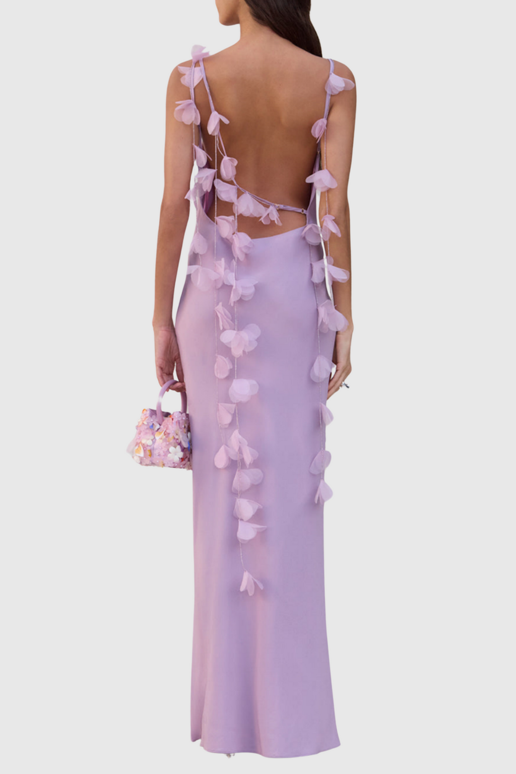 Flowering Girl Women Dedrik Floral Ribbon Satin Open Back Maxi Dress