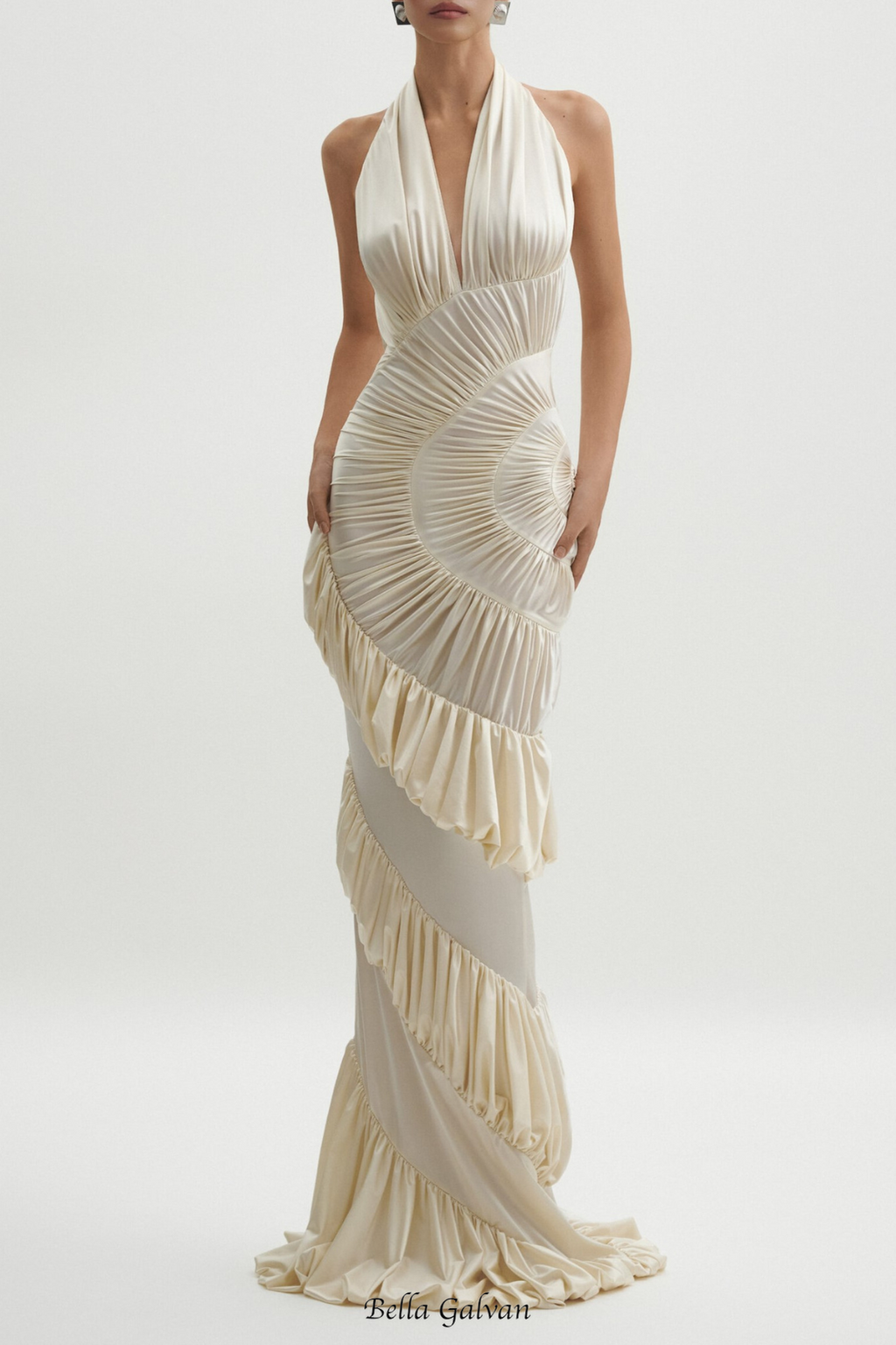 Dejana Halter Shirred Maxi Dress