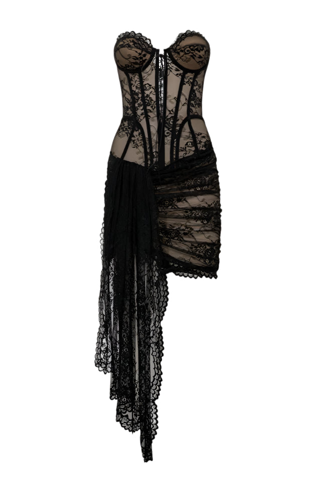 Flowering Girl Women Lace Corset Strapless Mini Dress