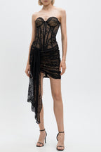 Flowering Girl Women Lace Corset Strapless Mini Dress