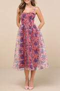 Flowering Girl Women Delightful Look Magenta Floral Print Bustier Midi Skater Dress