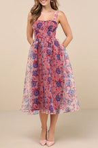 Flowering Girl Women Delightful Look Magenta Floral Print Bustier Midi Skater Dress