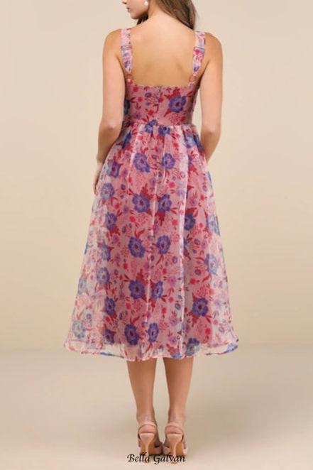 Flowering Girl Women Delightful Look Magenta Floral Print Bustier Midi Skater Dress