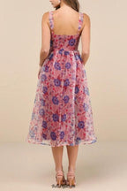 Flowering Girl Women Delightful Look Magenta Floral Print Bustier Midi Skater Dress