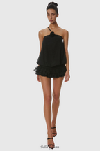 Dellesa Floral One Shoulder Top - Black