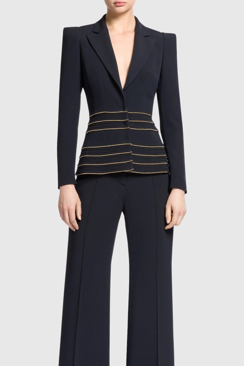 Flowering Girl Women Sandy Trim Embellished Blazer & Pants Set - Black