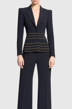Flowering Girl Women Sandy Trim Embellished Blazer & Pants Set - Black