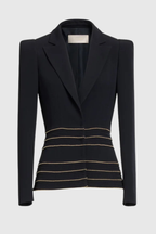 Flowering Girl Women Sandy Trim Embellished Blazer & Pants Set - Black