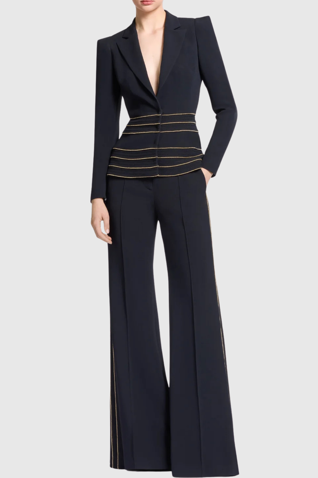 Flowering Girl Women Sandy Trim Embellished Blazer & Pants Set - Black