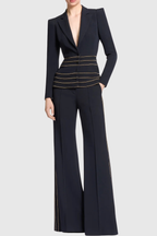 Flowering Girl Women Sandy Trim Embellished Blazer & Pants Set - Black