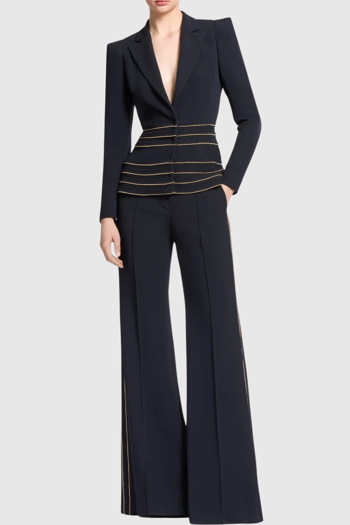 Flowering Girl Women Sandy Trim Embellished Blazer & Pants Set - Black