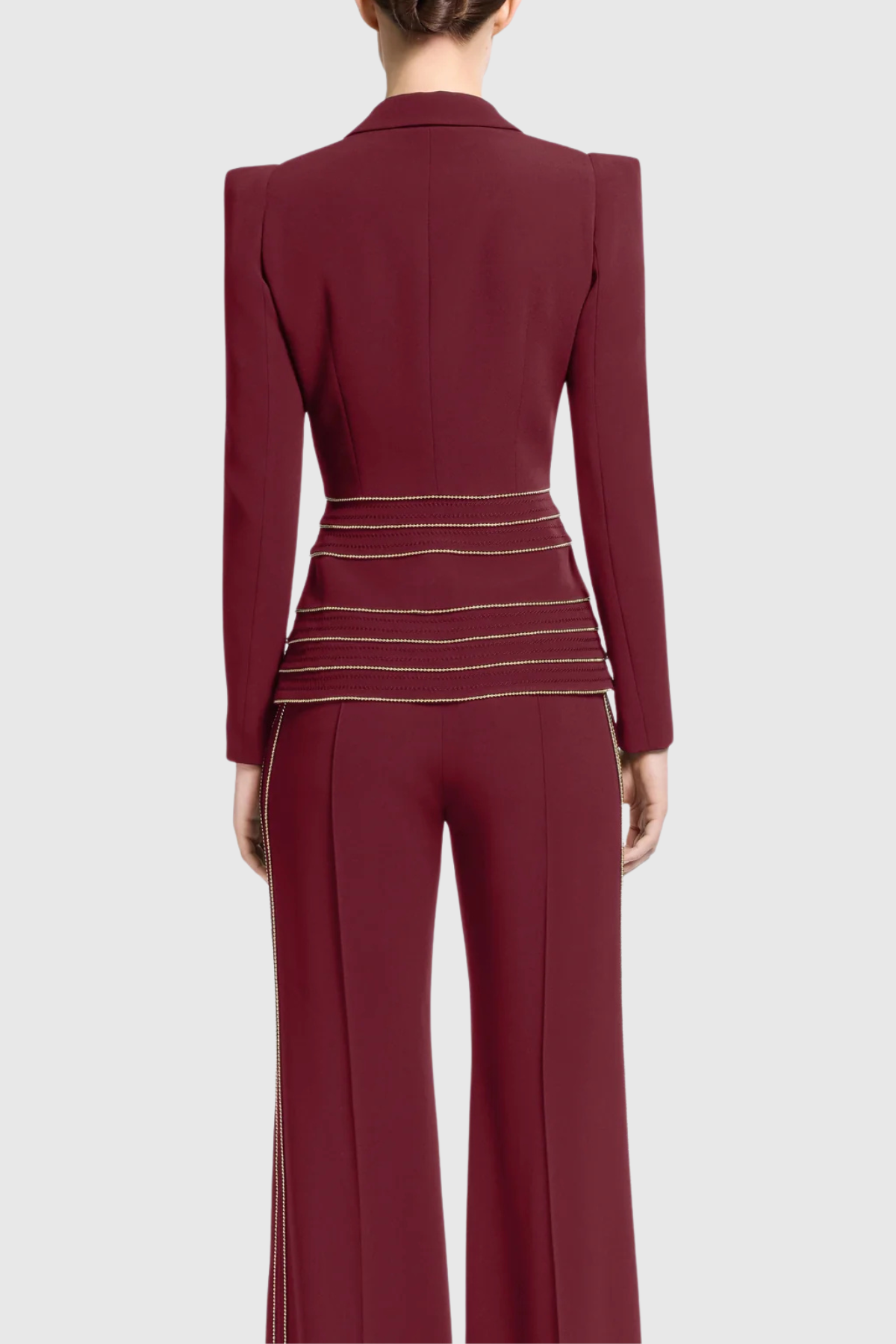 Flowering Girl Women Sandy Trim Embellished Blazer & Pants Set - Wine