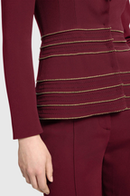 Flowering Girl Women Sandy Trim Embellished Blazer & Pants Set - Wine