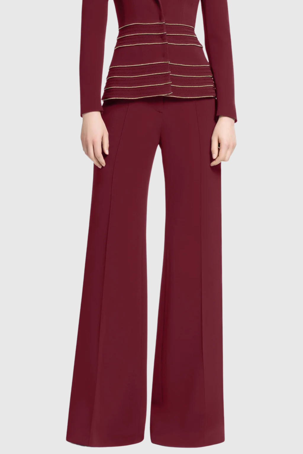 Flowering Girl Women Sandy Trim Embellished Blazer & Pants Set - Wine