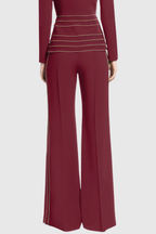 Flowering Girl Women Sandy Trim Embellished Blazer & Pants Set - Wine